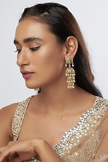 Gold Finish Moti Jhumka Earrings
