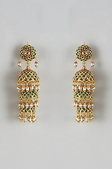 Gold Finish Moti Jhumka Earrings