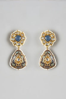 Gold Finish Kundan Polki Meenakari Dangler Earrings