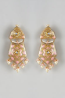Gold Finish Kundan Polki Layered Meenakari Dangler Earrings