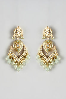 Gold Finish Kundan Polki Meenakari Chandbaali Earrings