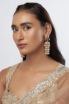 Gold Finish Moti Jhumka Earrings