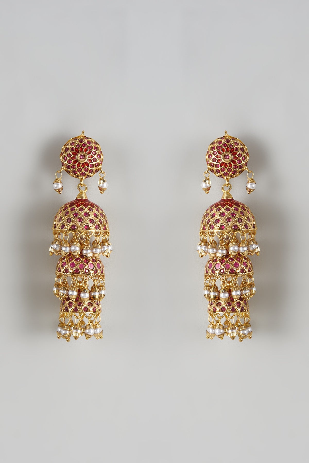 Gold Finish Moti Jhumka Earrings
