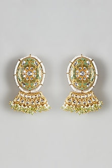 Gold Finish Kundan Polki Meenakari Dangler Earrings