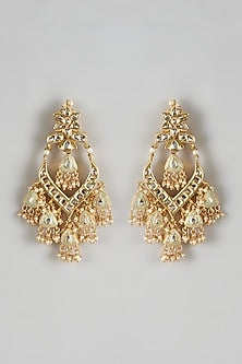 Gold Finish Kundan Polki Meenakari Chandbaali Earrings