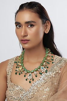 Gold Finish Semi-Precious Stone & Kundan Polki Necklace
