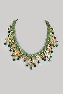 Gold Finish Semi-Precious Stone & Kundan Polki Necklace