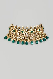 Gold Finish Semi-Precious Stone & Kundan Polki Choker Necklace
