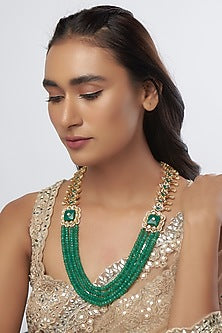 Gold Finish Pearl & Kundan Polki Long Necklace
