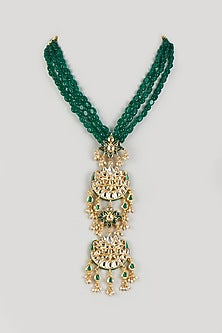 Gold Finish Semi-Precious Stone & Kundan Polki Long Necklace