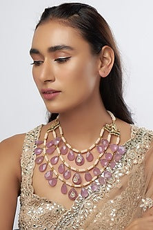 Two-Tone Finish Semi-Precious Drop & Pearl Necklace