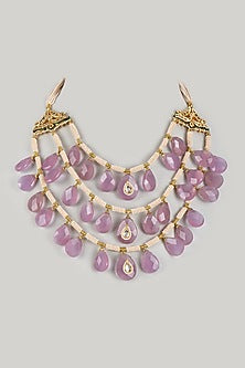 Two-Tone Finish Semi-Precious Drop & Pearl Necklace
