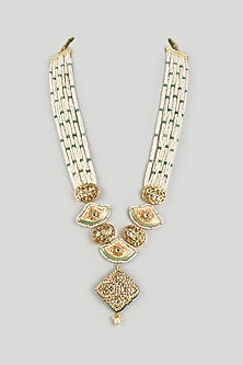 Gold Finish Pearl & Kundan Polki Meenakari Long Necklace