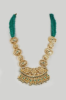 Gold Finish Pearl & Kundan Polki Meenakari Long Necklace