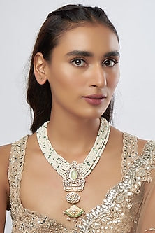 Gold Finish Pearl & Kundan Polki Long Necklace