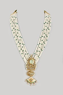 Gold Finish Pearl & Kundan Polki Long Necklace