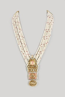 Gold Finish Pearl & Kundan Polki Meenakari Long Necklace