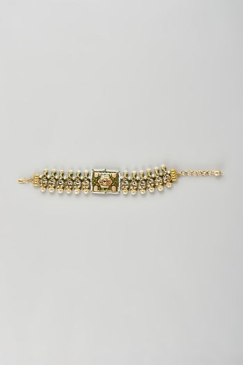 Gold Finish Kundan Polki Meenakari Bracelet