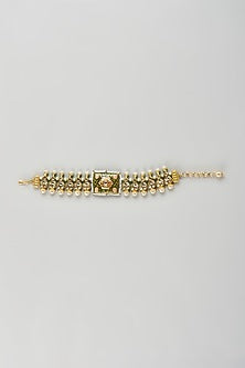 Gold Finish Kundan Polki Meenakari Bracelet