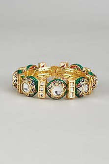 Gold Finish Kundan Polki Meenakari Bangle
