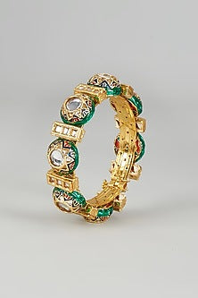 Gold Finish Kundan Polki Meenakari Bangle