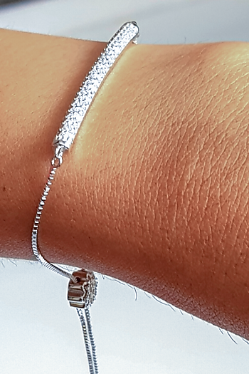White Finish Cubic Zirconia Adjustable Bracelet