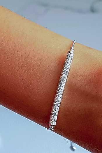 White Finish Cubic Zirconia Adjustable Bracelet