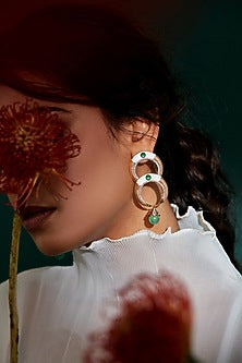 Gold Plated Enamel Dangler Earrings In Sterling Silver