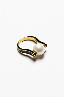 Gold Plated Enamel Ring In Sterling Silver