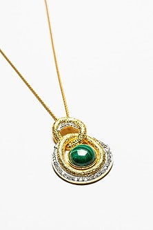 Gold Plated Malachite Pendant Necklace In Sterling Silver