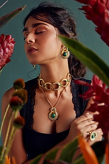 Gold Plated Malachite Pendant Necklace In Sterling Silver