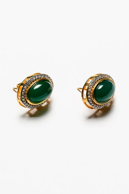 Gold Plated Onyx Stud Earrings In Sterling Silver
