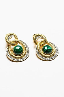 Gold Plated Malachite Stud Earrings In Sterling Silver