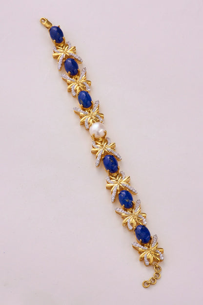 Gold Plated Zirconia & Pearl Bracelet In Sterling Silver