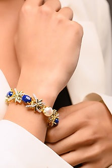 Gold Plated Zirconia & Pearl Bracelet In Sterling Silver