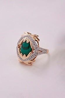 Rose Gold Finish Malachite & Zirconia Ring In Sterling Silver