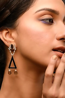 White Gold Finish Smoky Quartz & Zirconia Dangler Earrings In Sterling Silver