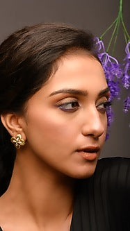 Gold Plated Blue Topaz & Zirconia Stud Earrings In Sterling Silver