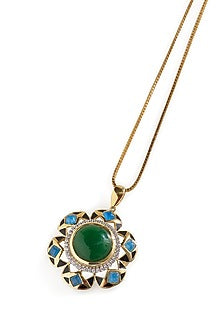 Gold Finish Green & Blue Gemstone Necklace In Sterling Silver