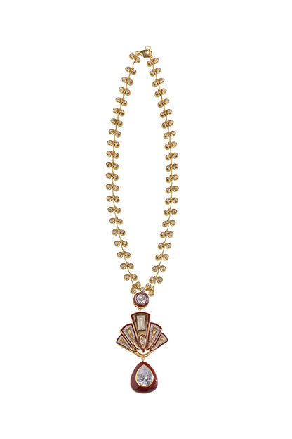 Gold Finish Zircon Enameled Long Necklace In Sterling Silver