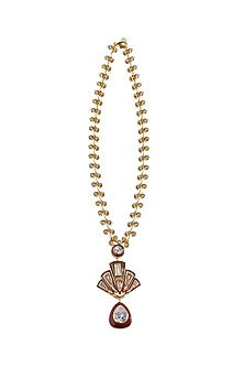 Gold Finish Zircon Enameled Long Necklace In Sterling Silver