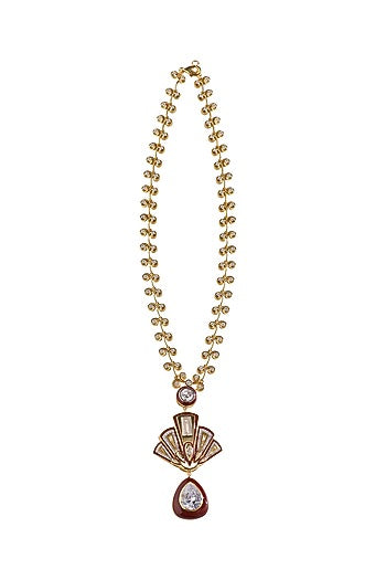 Gold Finish Zircon Enameled Long Necklace In Sterling Silver