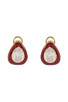 Gold Finish Zircon Stud Earrings In Sterling Silver