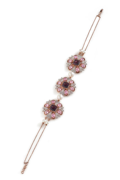 Rose Gold Finish CZ Diamond & Amethyst Stone Choker Necklace In Sterling Silver