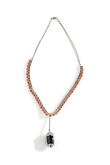 White Finish CZ Diamond & Black Onyx Enameled Necklace In Sterling Silver