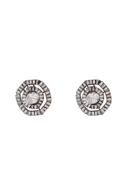Black Rhodium Finish CZ Diamond Stud Earrings In Sterling Silver