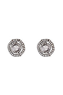 Black Rhodium Finish CZ Diamond Stud Earrings In Sterling Silver