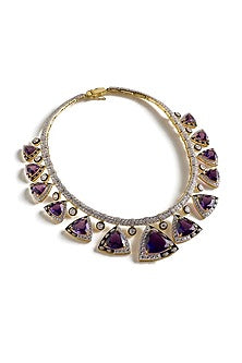 White Rhodium Finish Amethyst Stone Enameled Necklace In Sterling Silver