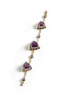 White Rhodium Finish Amethyst Stone Enameled Bracelet In Sterling Silver