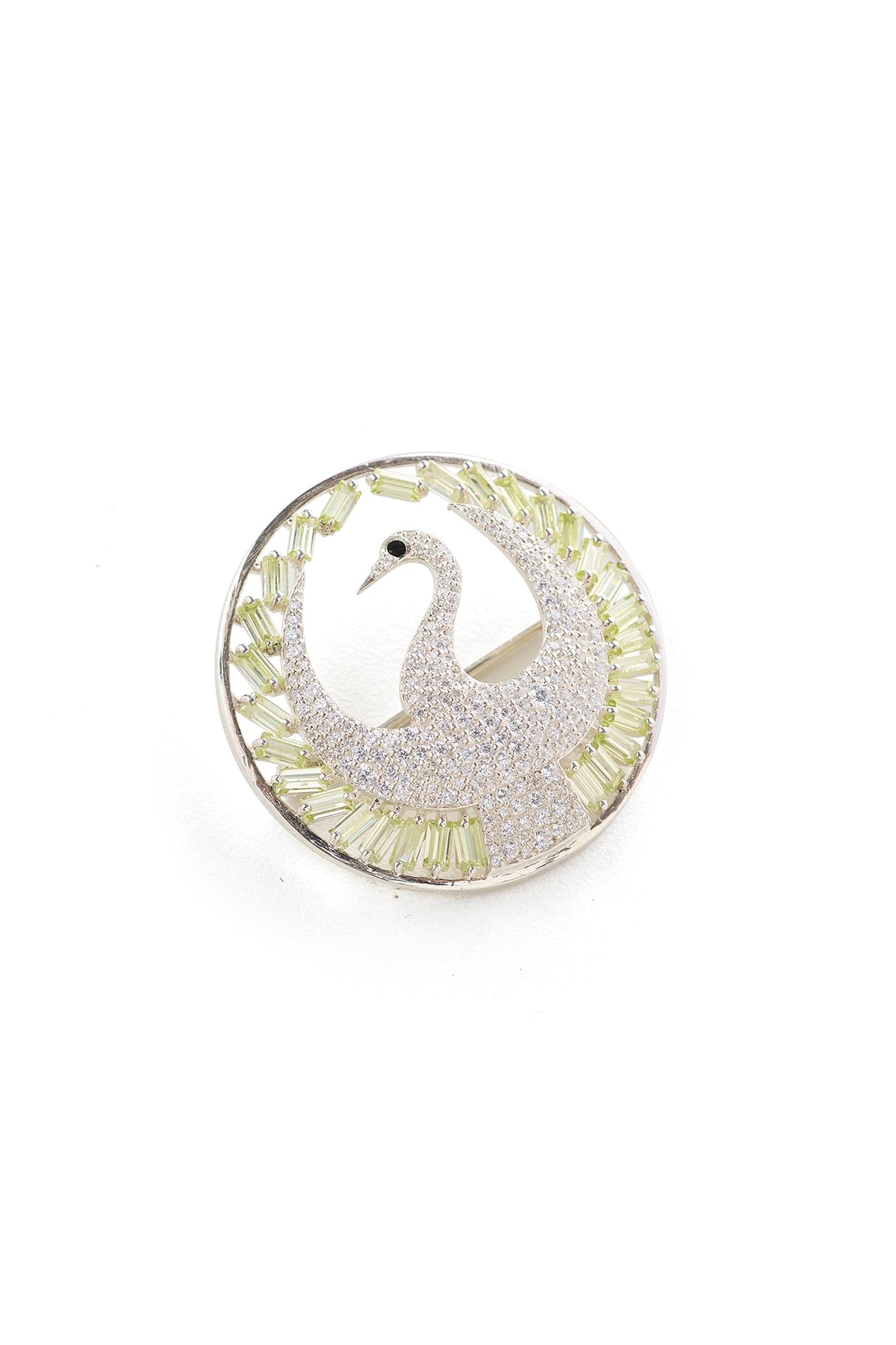 White Rhodium Finish Lemon Quartz & Cz Diamond Brooch In Sterling Silver